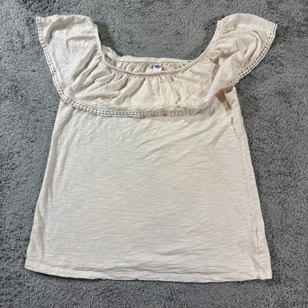 Old Navy Womens Off The Shoulder Blouse S Cream Crochet Lace Cotton